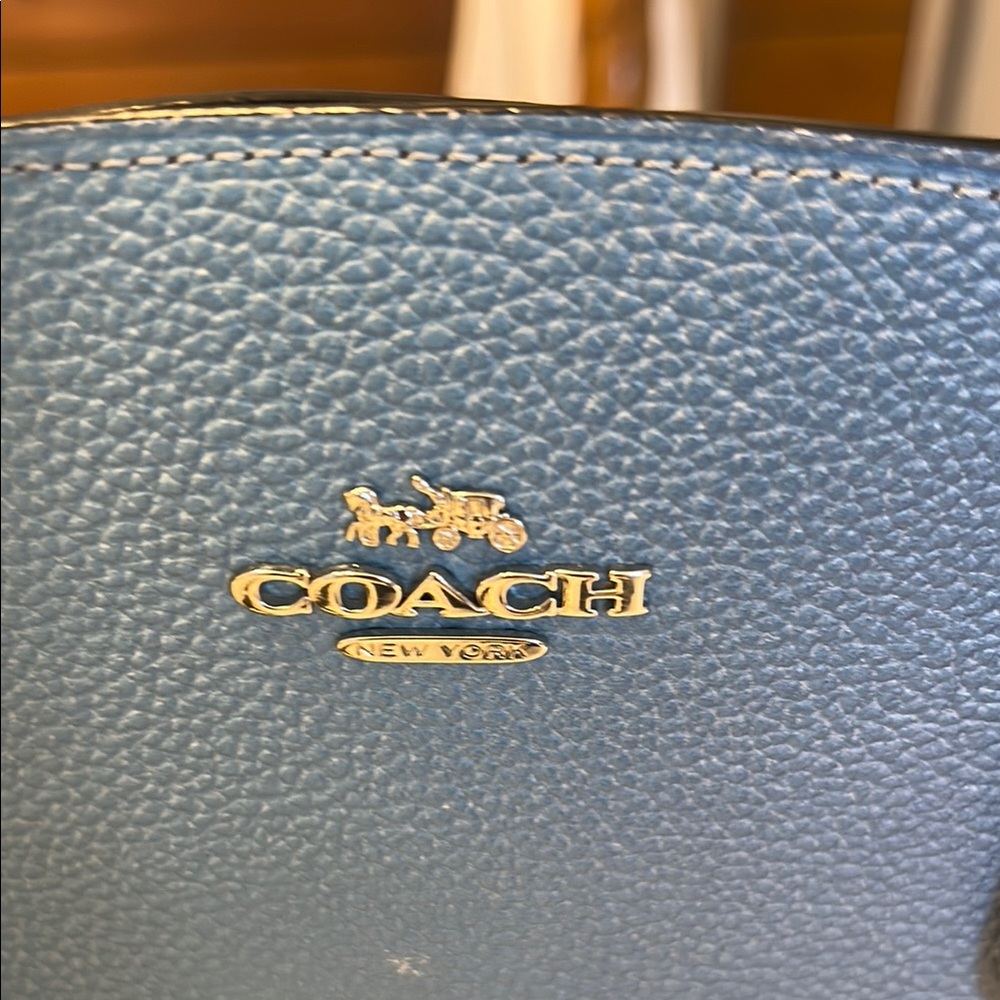 Coach Blue Leather Satchel with Silver Accents - Picture 3 of 11